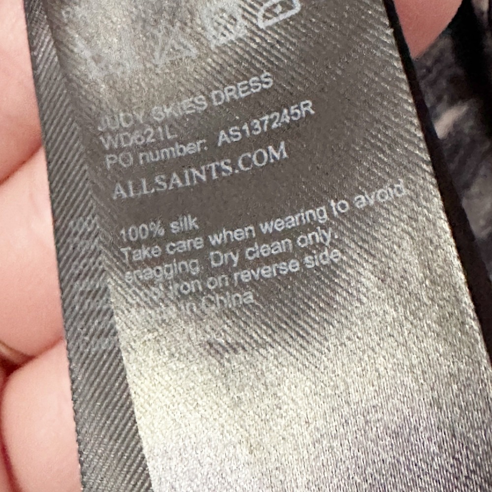 ALLSAINTS Watch the Skies Gray Silk Mini Dress Leopard Hem Women's US Size 6 - Picture 7 of 12